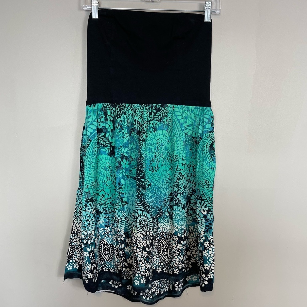 Love Ady Juniors Strapless Dress Size Large Black Blue Green Paisley Y2K